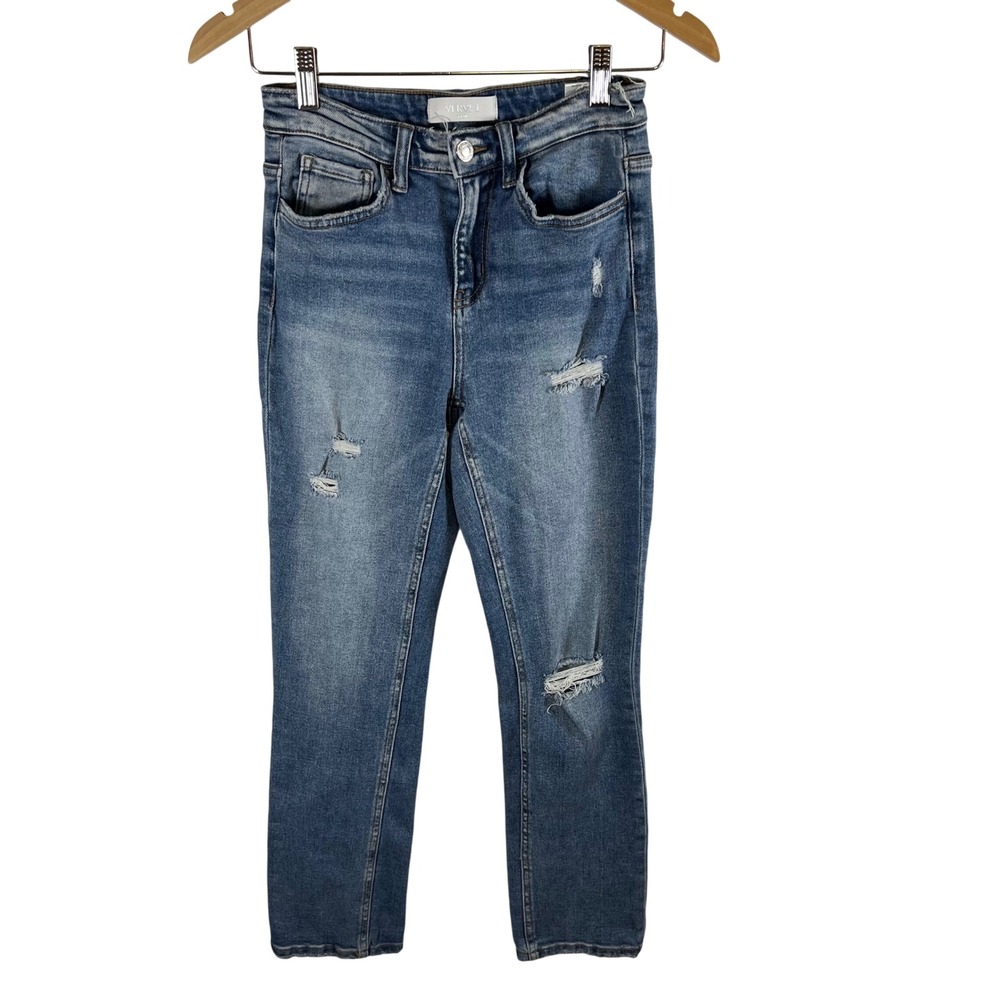 Vervet Blue Distressed Skinny Jeans Medium Wash High Rise T5001 Size 25